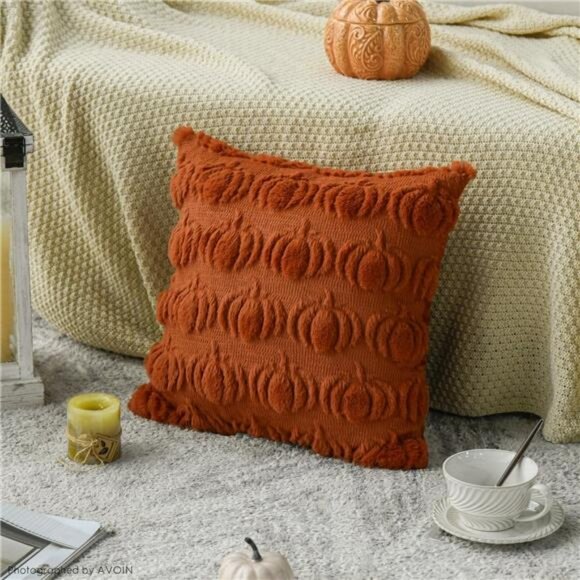 Fall Pumpkin Caramel Throw Pillow Covers, 18 x 18 Inch Seasonal Set of 2 - Picture 6 of 7
